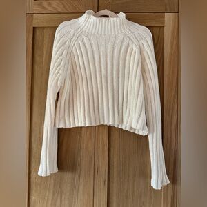 Chic Cream Ribbed Turtleneck Sweater